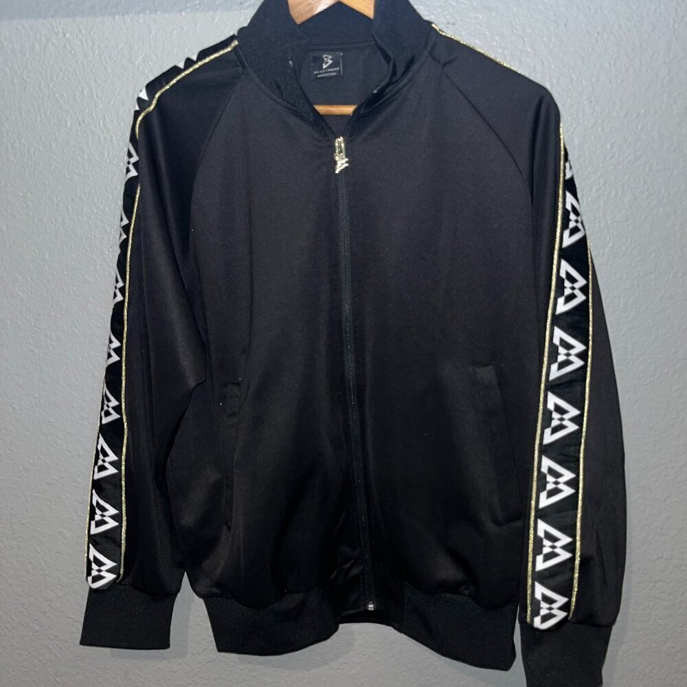 BEAST MODE Marshawn Lynch Men's Black Full Zip Track Jacket Logo Banner Sleeves